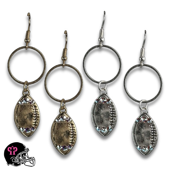 Football Dangle Earrings with Austrian Crystals Gold Tone - Picture 5 of 5